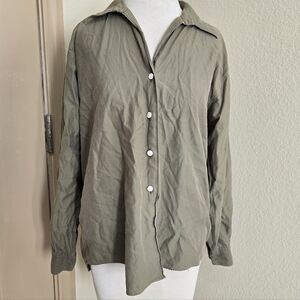 Madeline Finn Olive Green Button Up Cotton Top L